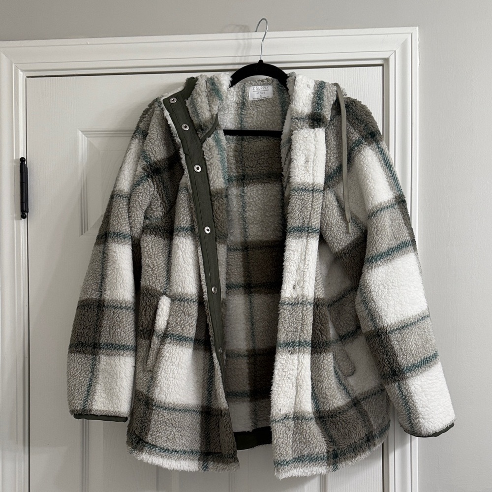 Z Supply Fleece Jacket with Green and White Accents